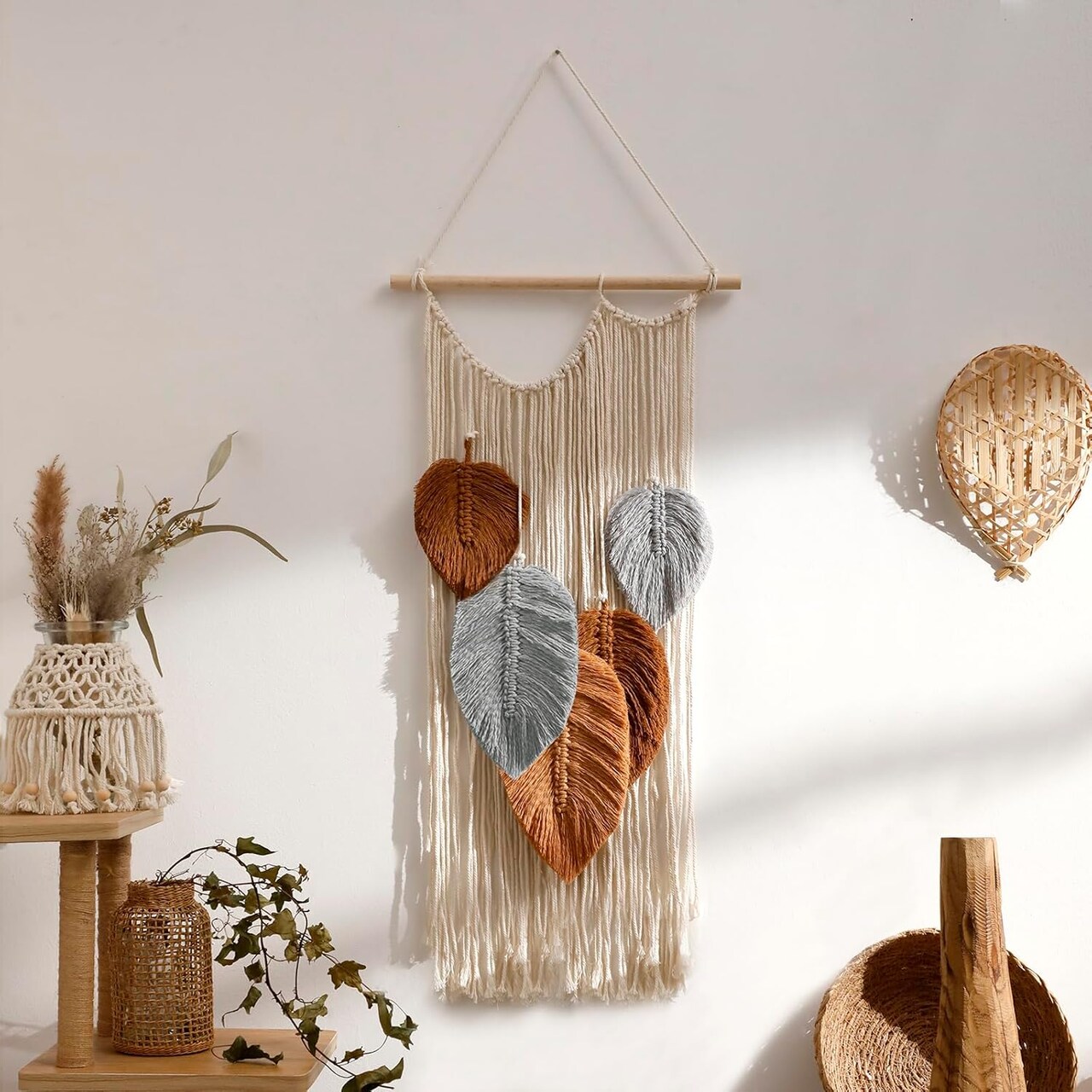 Macrame Leaves Tapestry Wall Decor- Bohemian Woven Tapestries Fall Leaves Wall Art